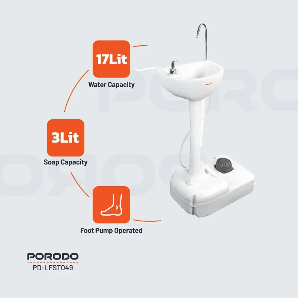 مغسلة محمولة بسعة 17 لتر من بورودو لايف ستايل مع قمع قابل للطي | Porodo Lifestyle Portable Handwash Sink 17L with Folding Funnel
