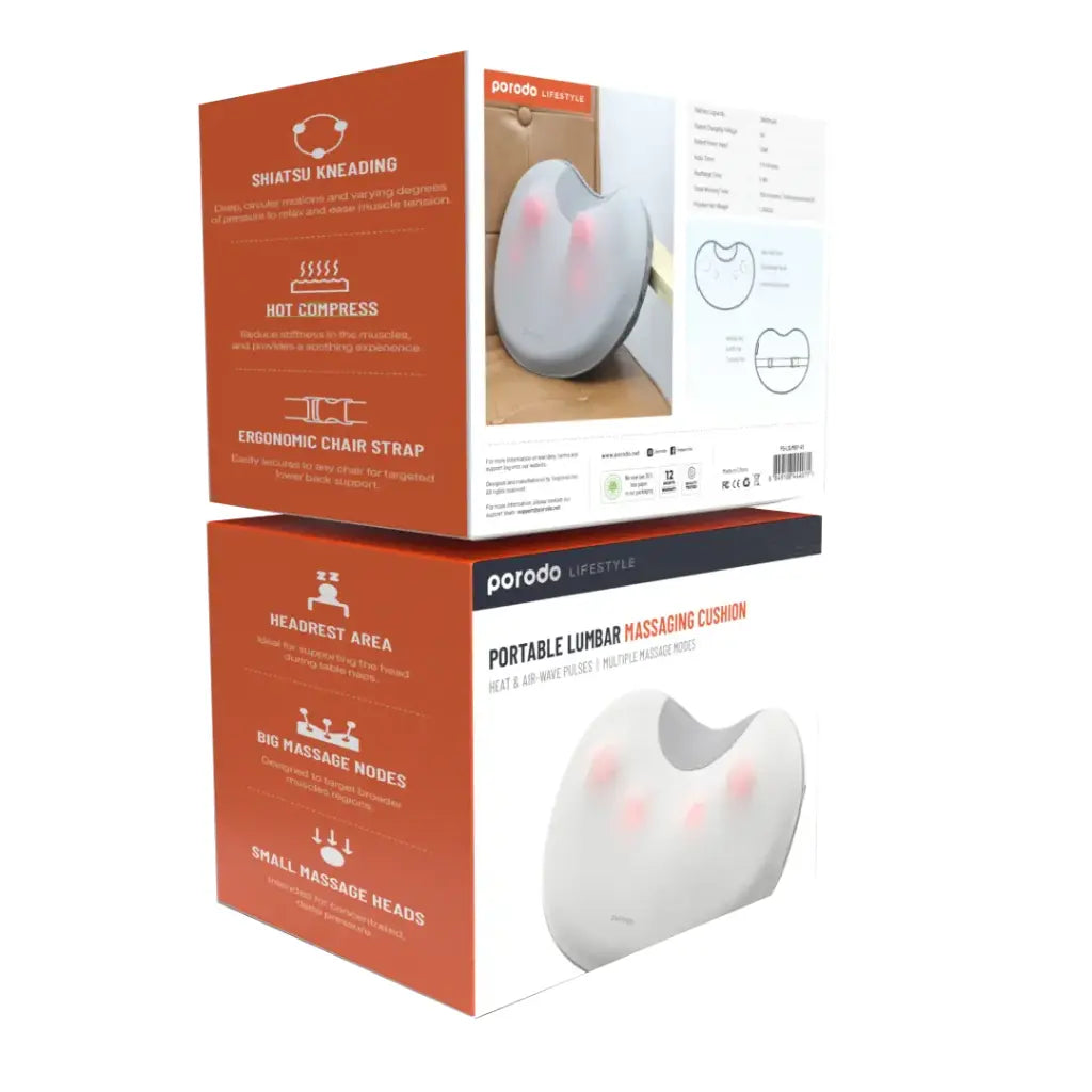 وسادة التدليك القطنية من بورودو لايف ستايل - رمادي | Porodo LifeStyle Lumbar Massage Cushion - Grey