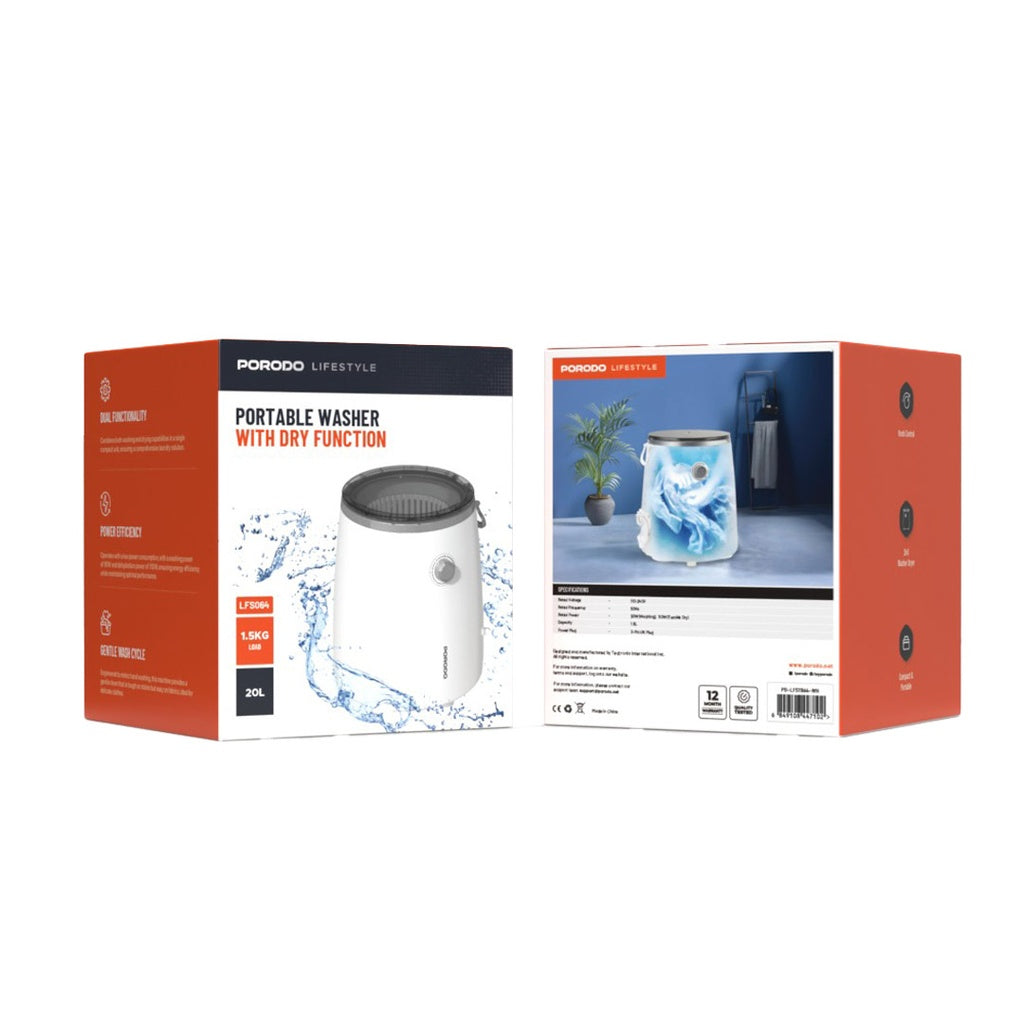 غسالة صغيرة محمولة من بورودو لايف ستايل - ابيض | Porodo Lifestyle Portable Mini Washing Machine - White
