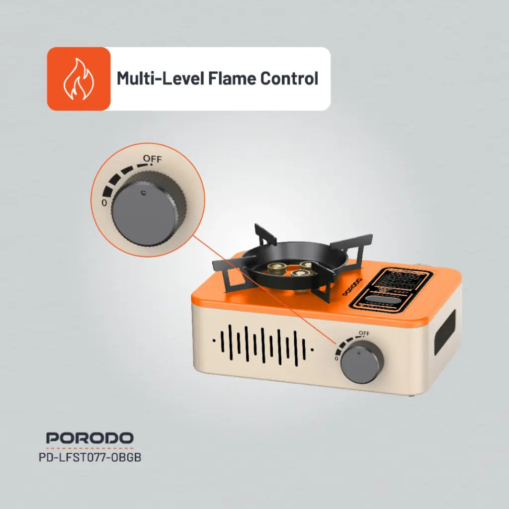 طباخ غازي محمول بقدرة 3200 واط من بورودو لايف ستايل - برتقالي/بيجي | Porodo Lifestyle 3200W Portable Burner Gas Stove - Orange/Beige