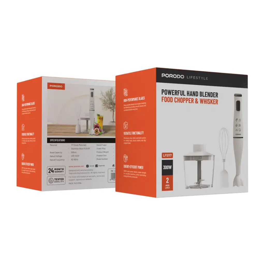خلاط يدوي 300 واط متعدد الوضائف من بورودو لايف ستايل - ابيض | Porodo Lifestyle 300W Light Suction Hand Blender - White.