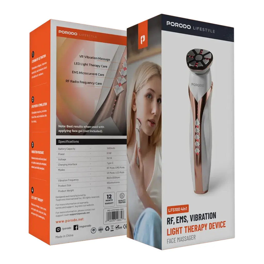 جهاز تجديد البشرة RF & EMS من بورودو - ابيض | Porodo RF & EMS Skin Rejuvenator - White