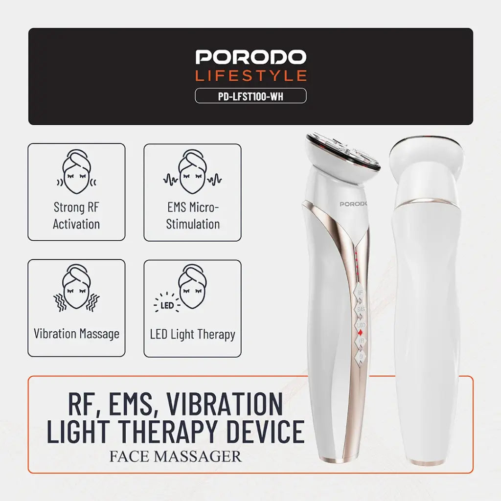 جهاز تجديد البشرة RF & EMS من بورودو - ابيض | Porodo RF & EMS Skin Rejuvenator - White