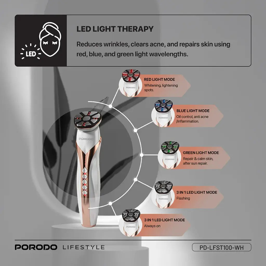 جهاز تجديد البشرة RF & EMS من بورودو - ابيض | Porodo RF & EMS Skin Rejuvenator - White