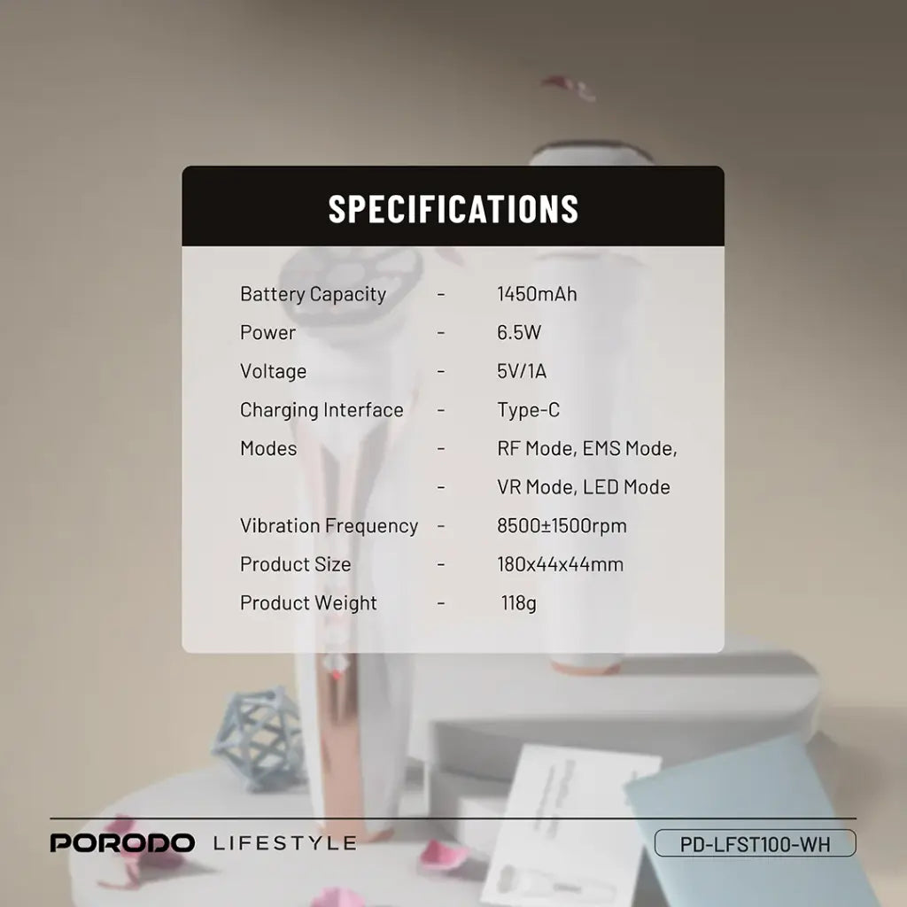 جهاز تجديد البشرة RF & EMS من بورودو - ابيض | Porodo RF & EMS Skin Rejuvenator - White