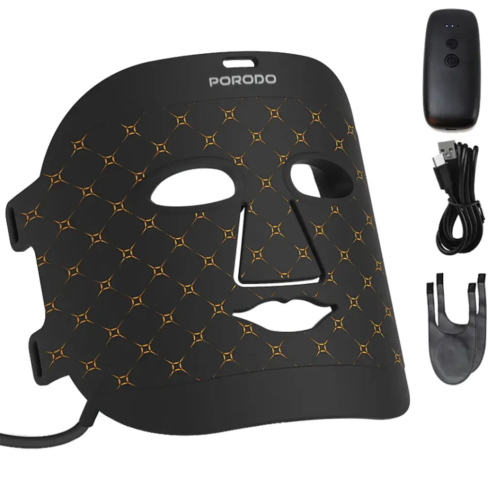 قناع الوجه من بورودو, سيليكون ناعم بتقنية LED للعلاج الضوئي ب 7 الوان - اسود | Porodo Soft Silicone LED Facial Mask with 7 Color Light Therapy - Black