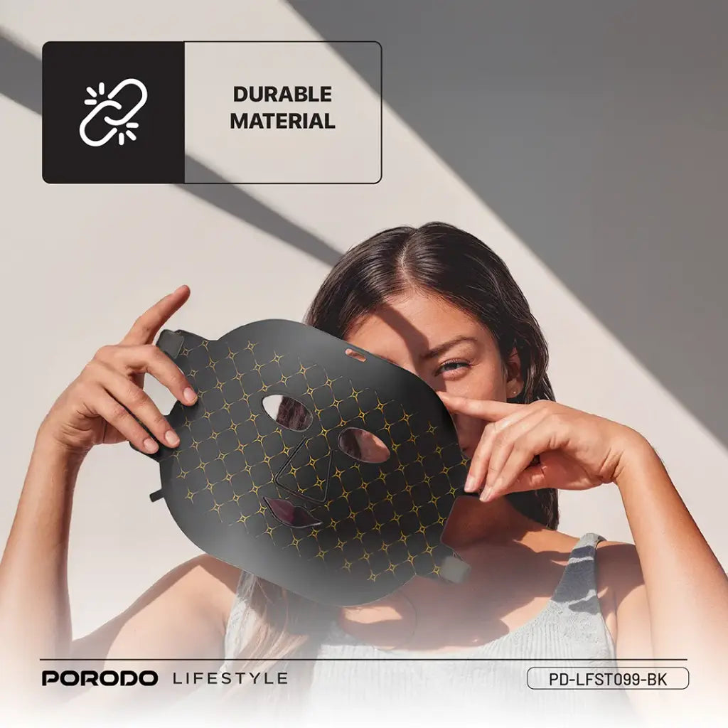 قناع الوجه من بورودو, سيليكون ناعم بتقنية LED للعلاج الضوئي ب 7 الوان - اسود | Porodo Soft Silicone LED Facial Mask with 7 Color Light Therapy - Black