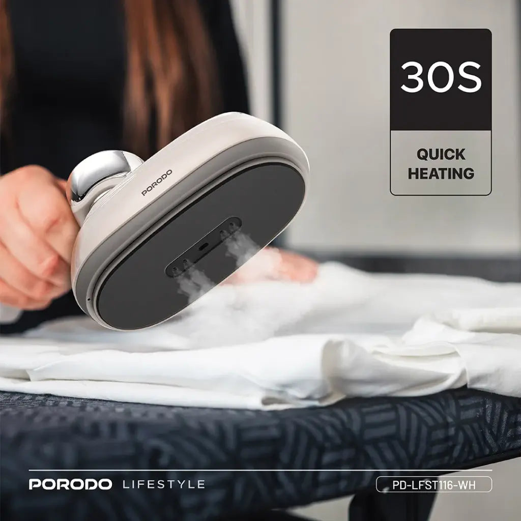 مكواة بخار عمودية وافقية بقدرة 1200 واط مع مقبض دوار 180 درجة - ابيض | Porodo Lifestyle 1200W Vertical & Horizontal Steam Iron with 180° Rotatable Handle - White