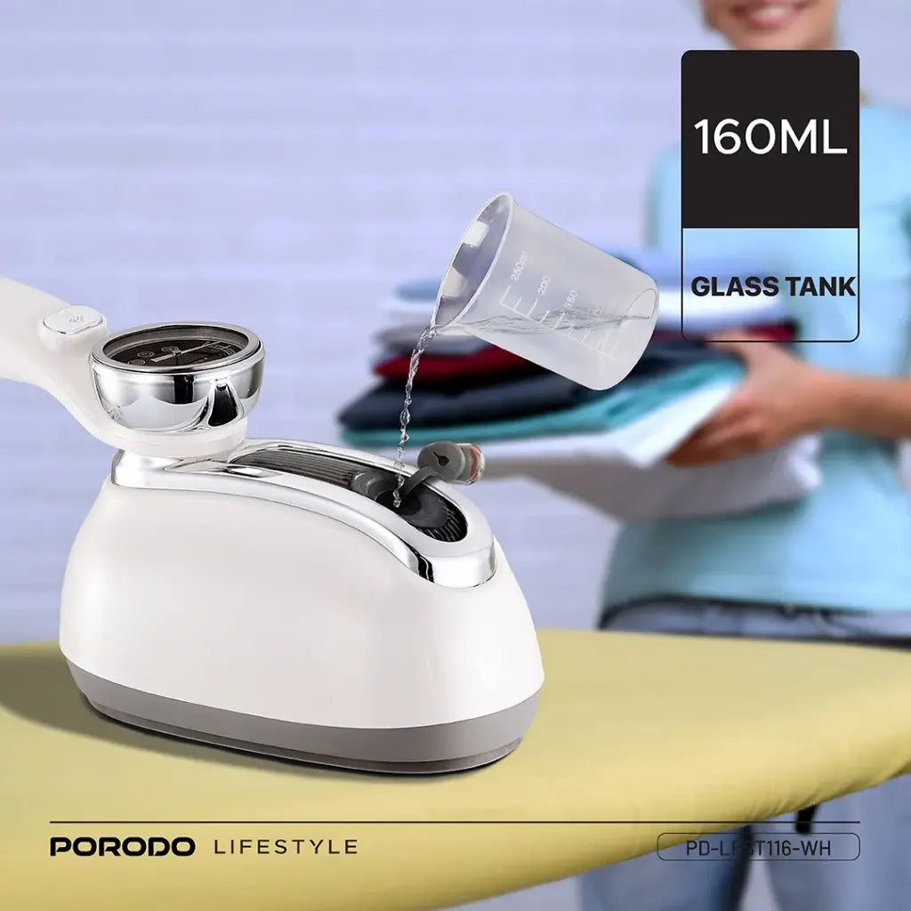 مكواة بخار عمودية وافقية بقدرة 1200 واط مع مقبض دوار 180 درجة - ابيض | Porodo Lifestyle 1200W Vertical & Horizontal Steam Iron with 180° Rotatable Handle - White