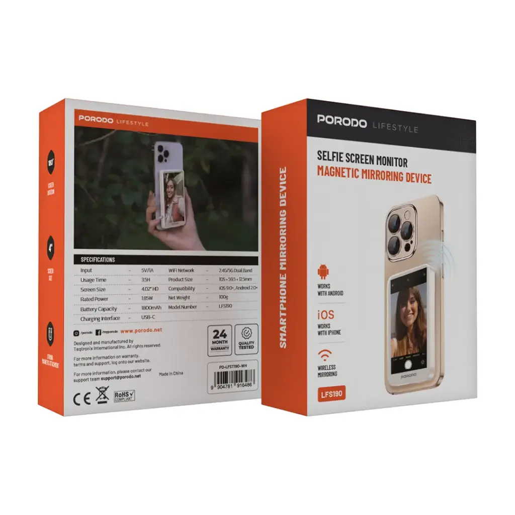 جهاز عرض شاشة سيلفي مغناطيسي من بورودو لايف ستايل | Porodo Lifestyle Selfie Screen Monitor Magnetic Mirroring Device