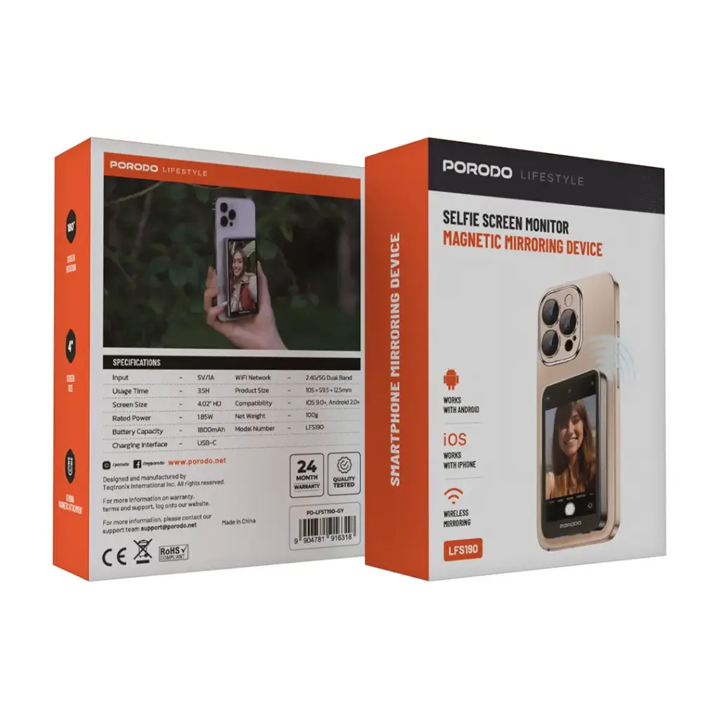 جهاز عرض شاشة سيلفي مغناطيسي من بورودو لايف ستايل | Porodo Lifestyle Selfie Screen Monitor Magnetic Mirroring Device