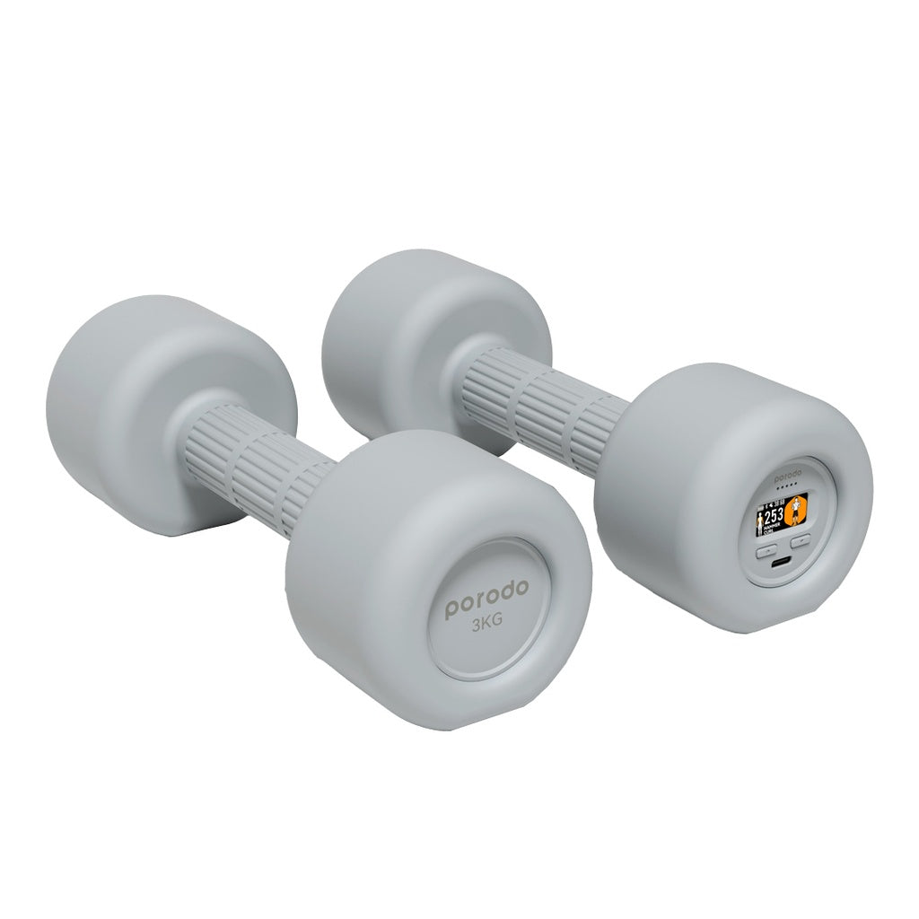 دمبل ذكي من بورودو لايف ستايل, عدد 2 بوزن 3 كجم - رمادي | Porodo Lifestyle Smart Dumbbell 2x3KG - Grey