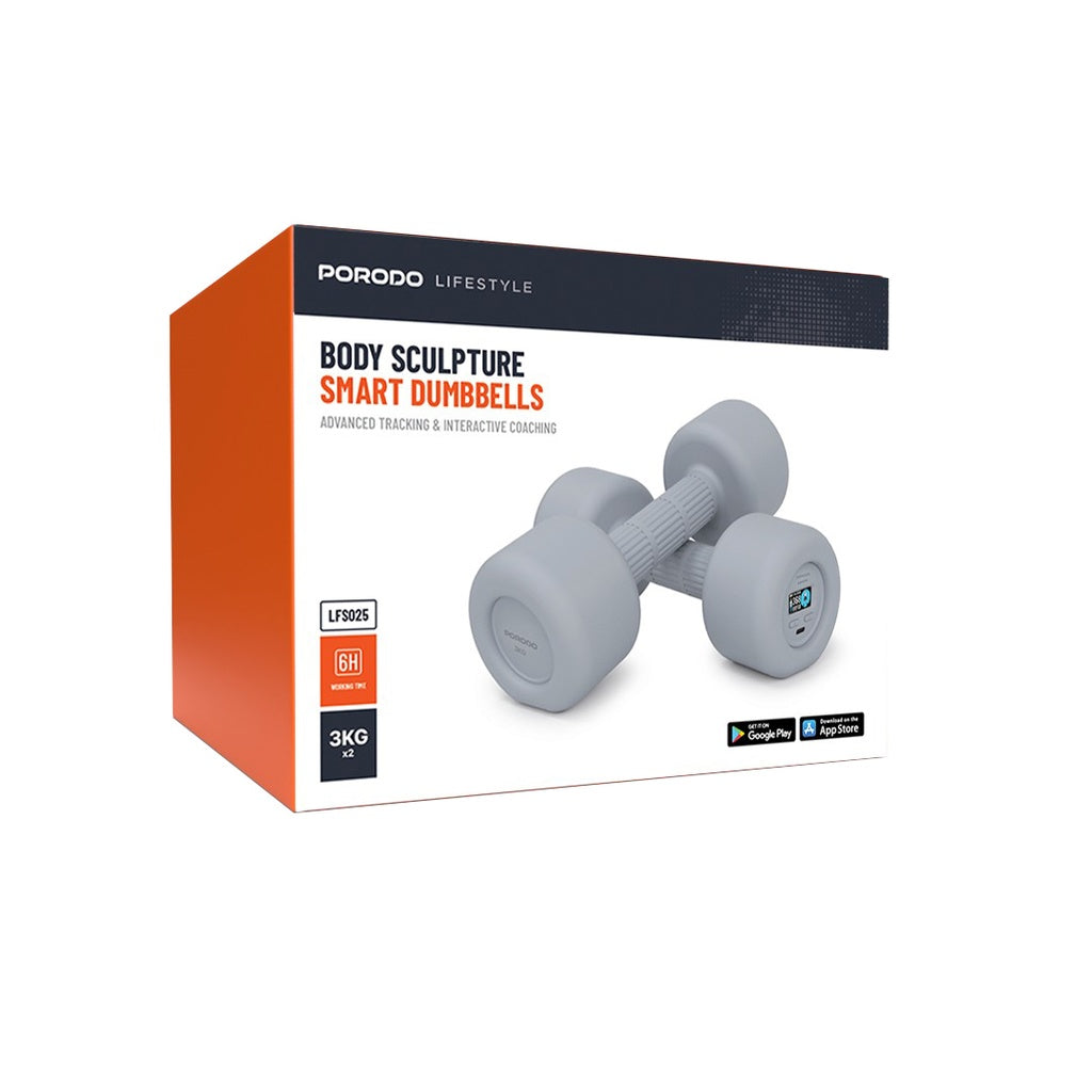 دمبل ذكي من بورودو لايف ستايل, عدد 2 بوزن 3 كجم - رمادي | Porodo Lifestyle Smart Dumbbell 2x3KG - Grey