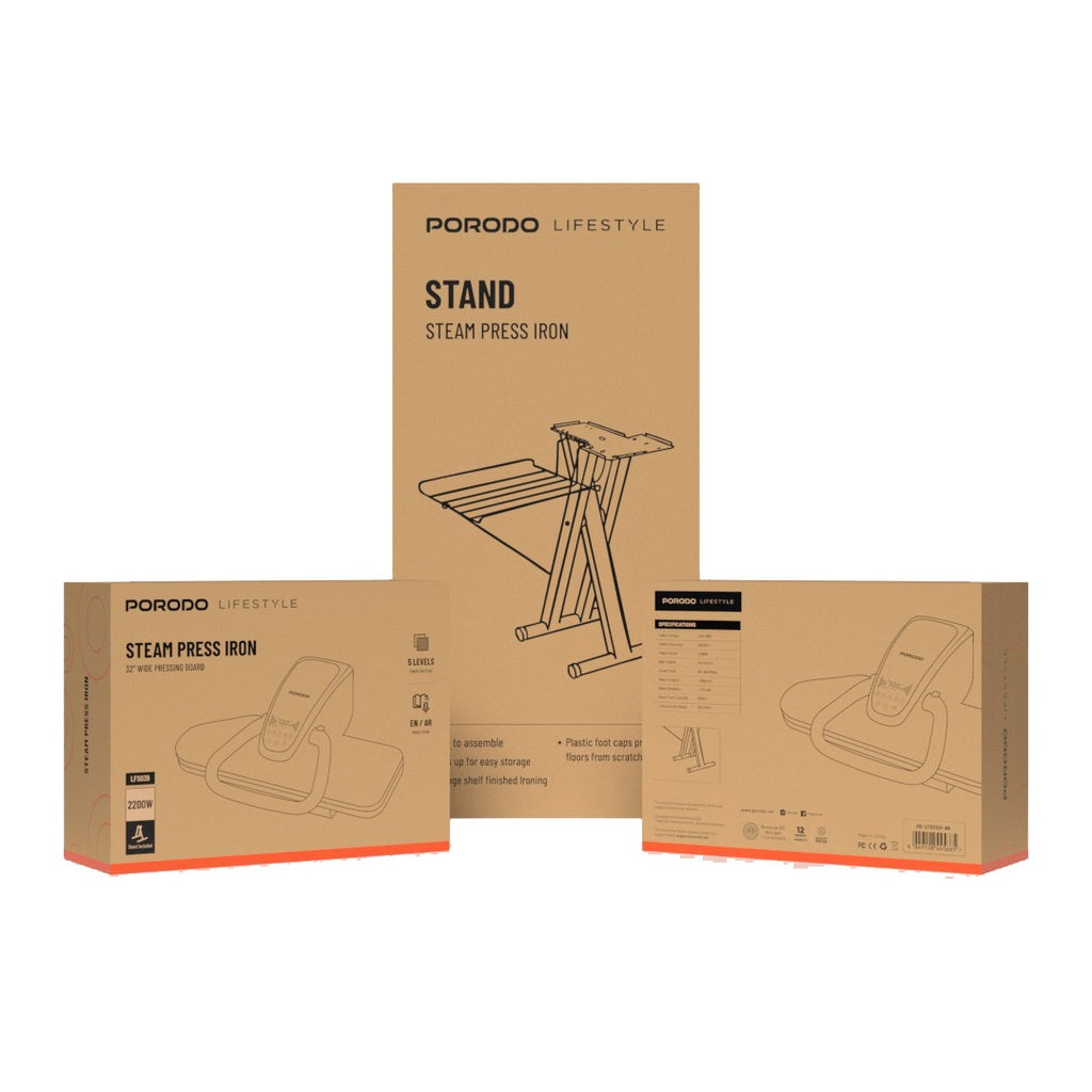 مكواة بخار رقمية مع طاولة 32 بوصة من بورودو لايف ستايل - اسود | Porodo Lifestyle Digital Steam Press Iron with 32" Board – Black