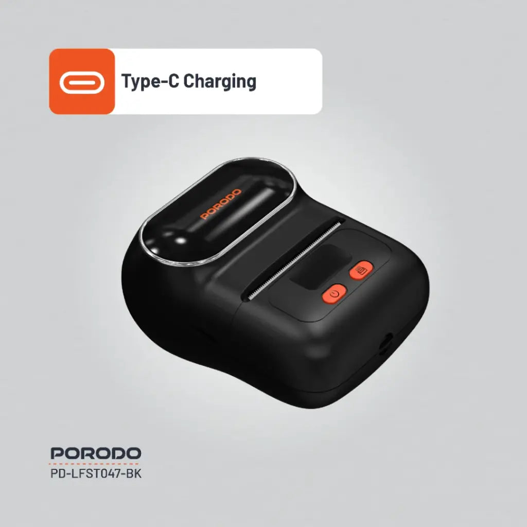 بورودو لايف ستايل طابع ملصقات حرارية 58 ملم مع بلوتوث - اسود | Porodo Lifestyle 58mm Label Printer with Bluetooth - Black