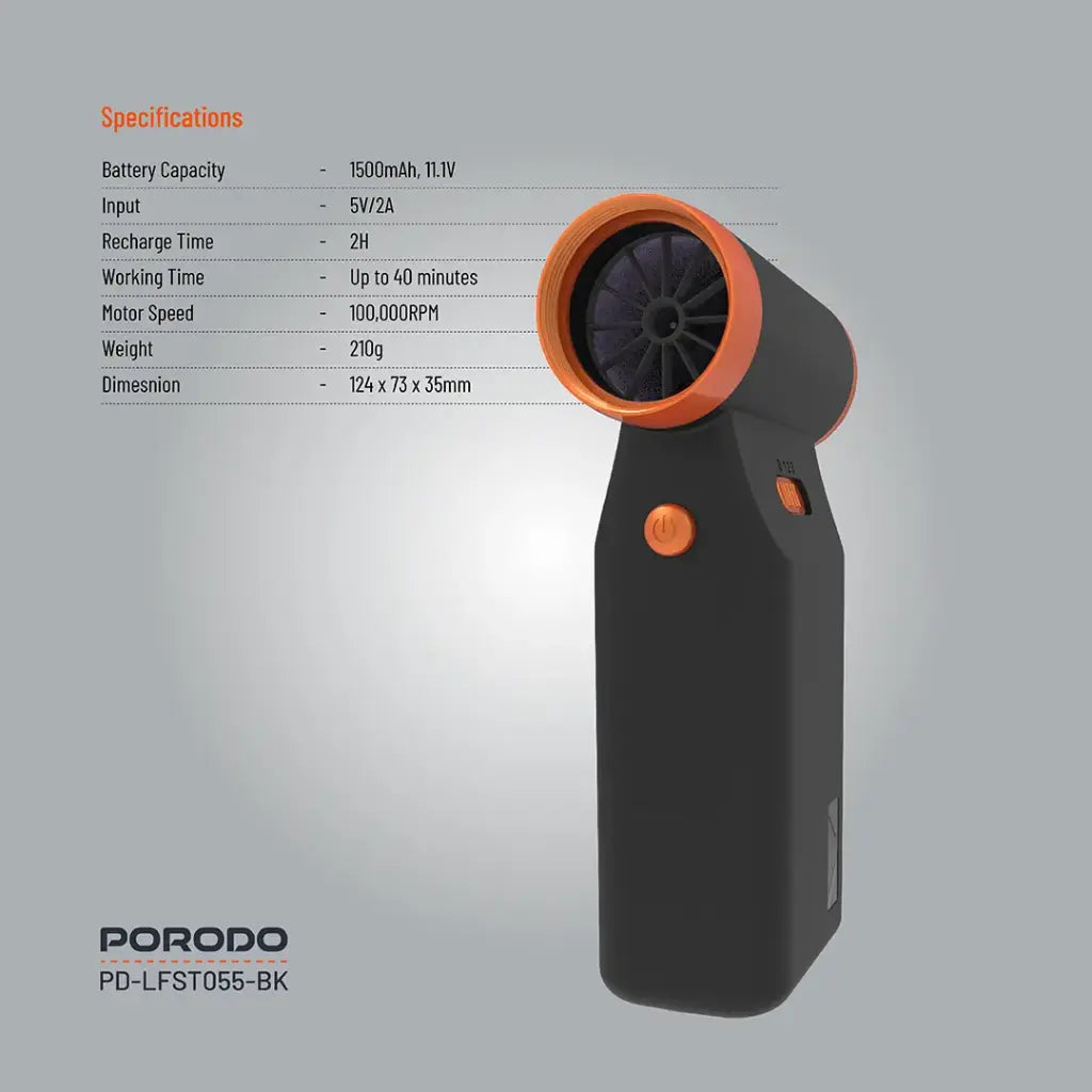 بورودو لايف ستايل تيربو بلاور 110 الف دورة في الدقيقة - اسود | Porodo Lifestyle Turbo Blower 110K RPM - Black.