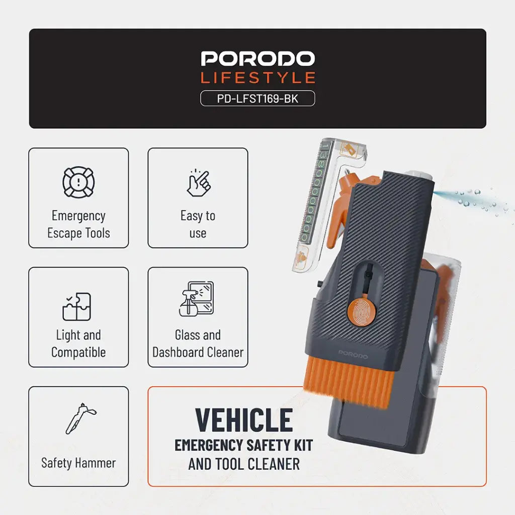 عدة تنظيف سيارة متعددة الاستخدامات من بورودو لايف ستايل - اسود | Porodo Lifestyle Multi-purpose Car Cleaner – Black