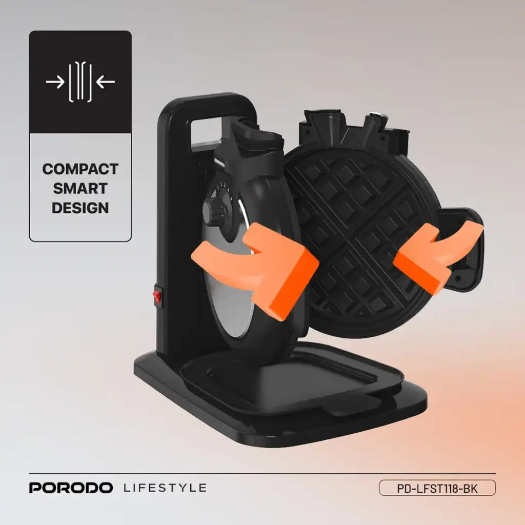ماكينة الوافل العمودية من بورودو لايف ستايل بقدرة 800 واط وب 5 مستويات حرارة - اسود | Porodo Lifestyle 800W Vertical Waffle Maker with 5 Temperature Modes - Black