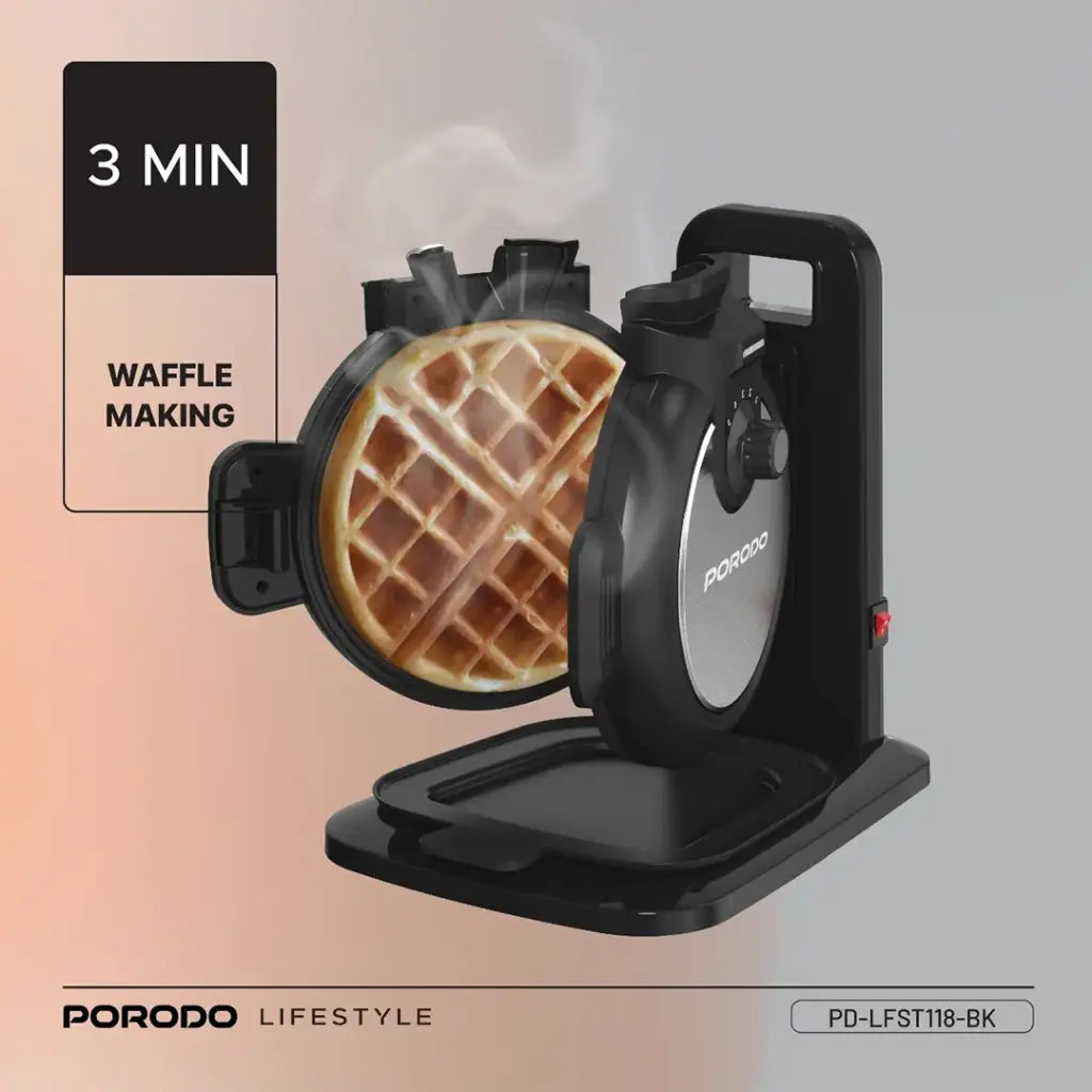 ماكينة الوافل العمودية من بورودو لايف ستايل بقدرة 800 واط وب 5 مستويات حرارة - اسود | Porodo Lifestyle 800W Vertical Waffle Maker with 5 Temperature Modes - Black