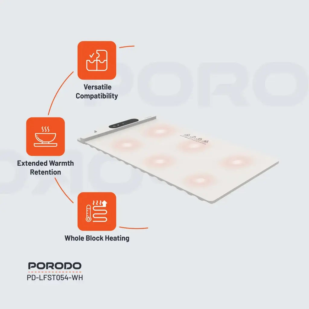 حصيرة تدفئة الطعام الكهربائية من بورودو لايف ستايل - ابيض | Porodo Lifestyle Electric Warming Table Mat - White