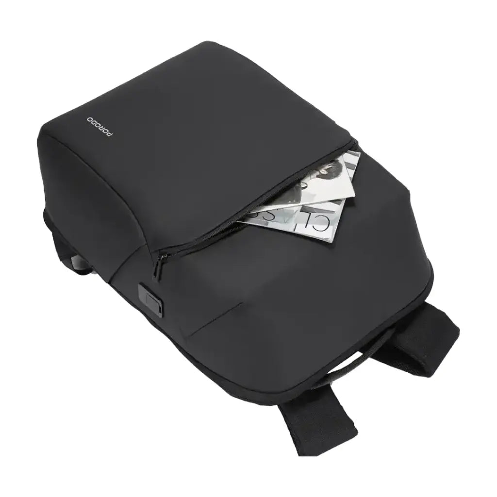 حقيبة ظهر مقاومة للماء مع منفذ يو اس بي سي من بورودو لايف ستايل - اسود | Porodo Lifestyle Water-Resistant PU Backpack with USB-C Port – Black