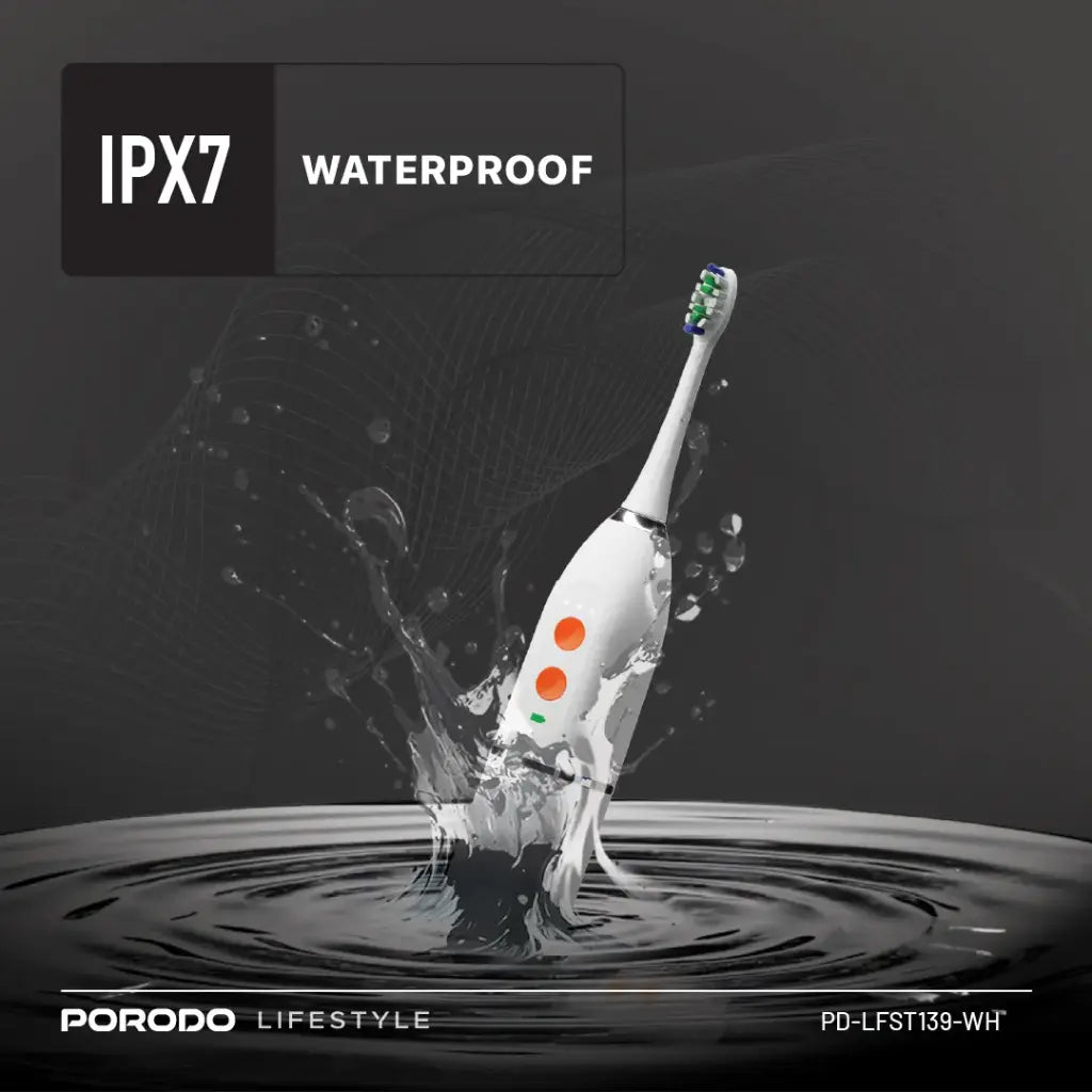 فرشاة اسنان كهربائية بورودو لايف ستايل مع خيط مائي وخزان 100 مل, بطارية بسعة 1000 مللي امبير | Porodo Lifestyle 1000mAh IPX7 Electric Toothbrush with Manual Mode 110ml Water Tank.