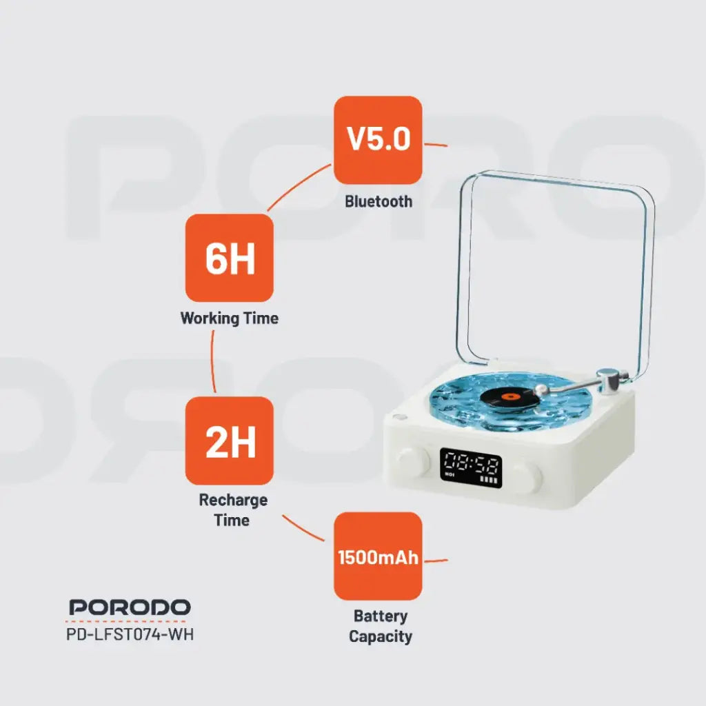 سبيكر بورودو لايف ستايل ويف, سبيكر بلوتوث باصوات وايت نويز, بطارية بسعة 1500 مللي امبير | Porodo Lifestyle Wave White Noise Bluetooth Speaker 1500mAh