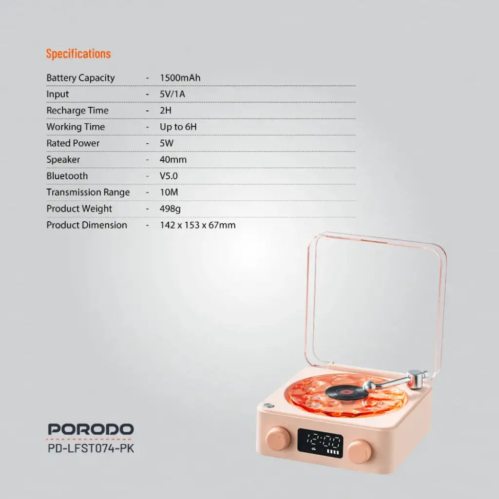 سبيكر بورودو لايف ستايل ويف, سبيكر بلوتوث باصوات وايت نويز, بطارية بسعة 1500 مللي امبير | Porodo Lifestyle Wave White Noise Bluetooth Speaker 1500mAh