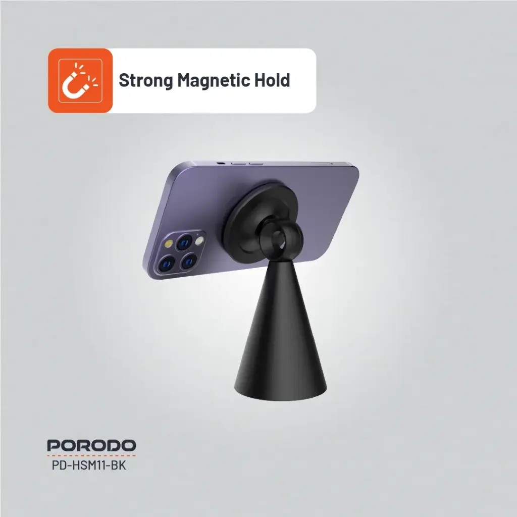 حامل جوال بورودو ماغسيف مغناطيسي قابل للتعديل - اسود | Porodo MagSafe Adjustable Mobile Phone Holder – Black