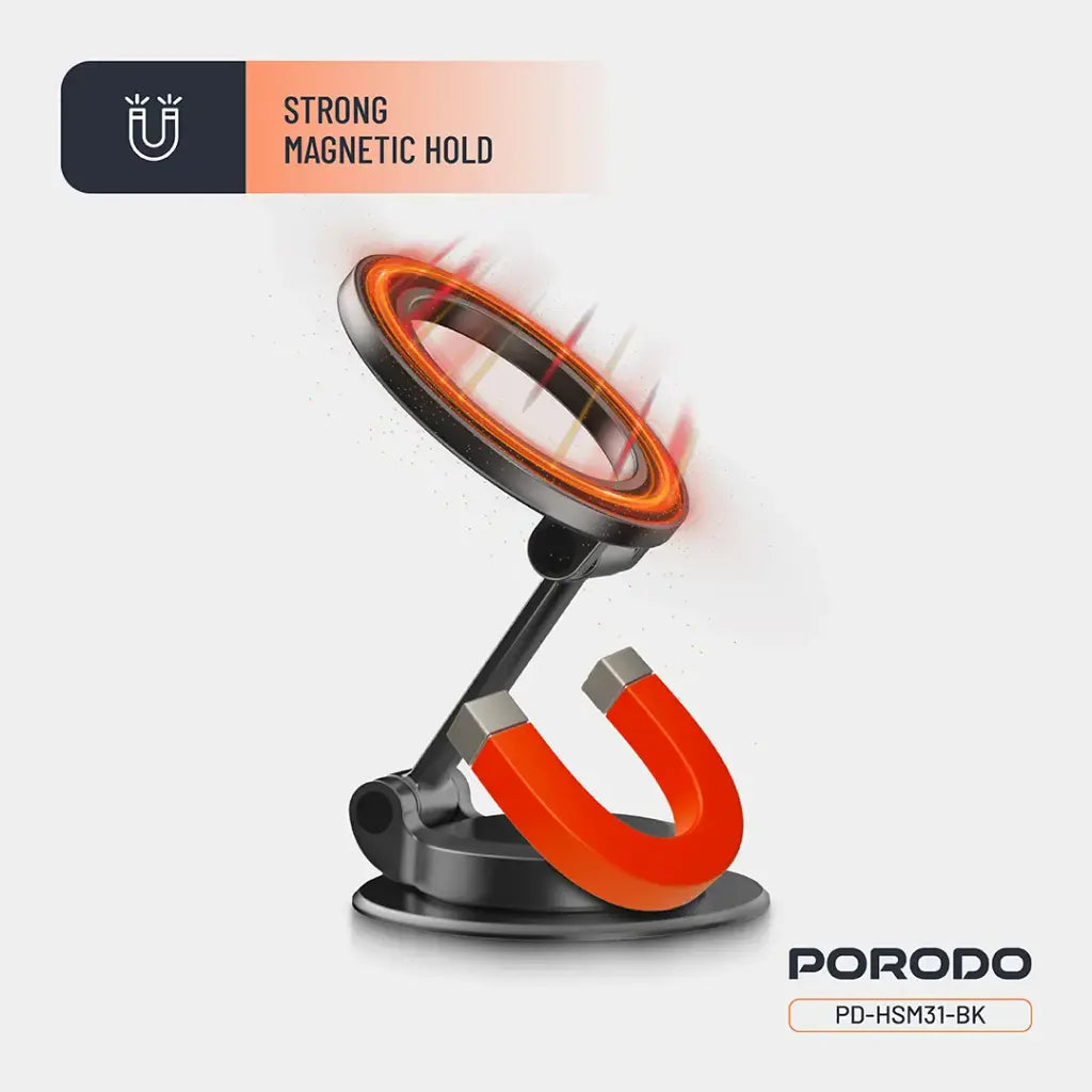 حامل هاتف للسيارة مغناطيسي ماج سيف قابل للطي بدوران 360 درجة من بورودو - اسود | Porodo 360° Foldable MagSafe Car Phone Mount – Black