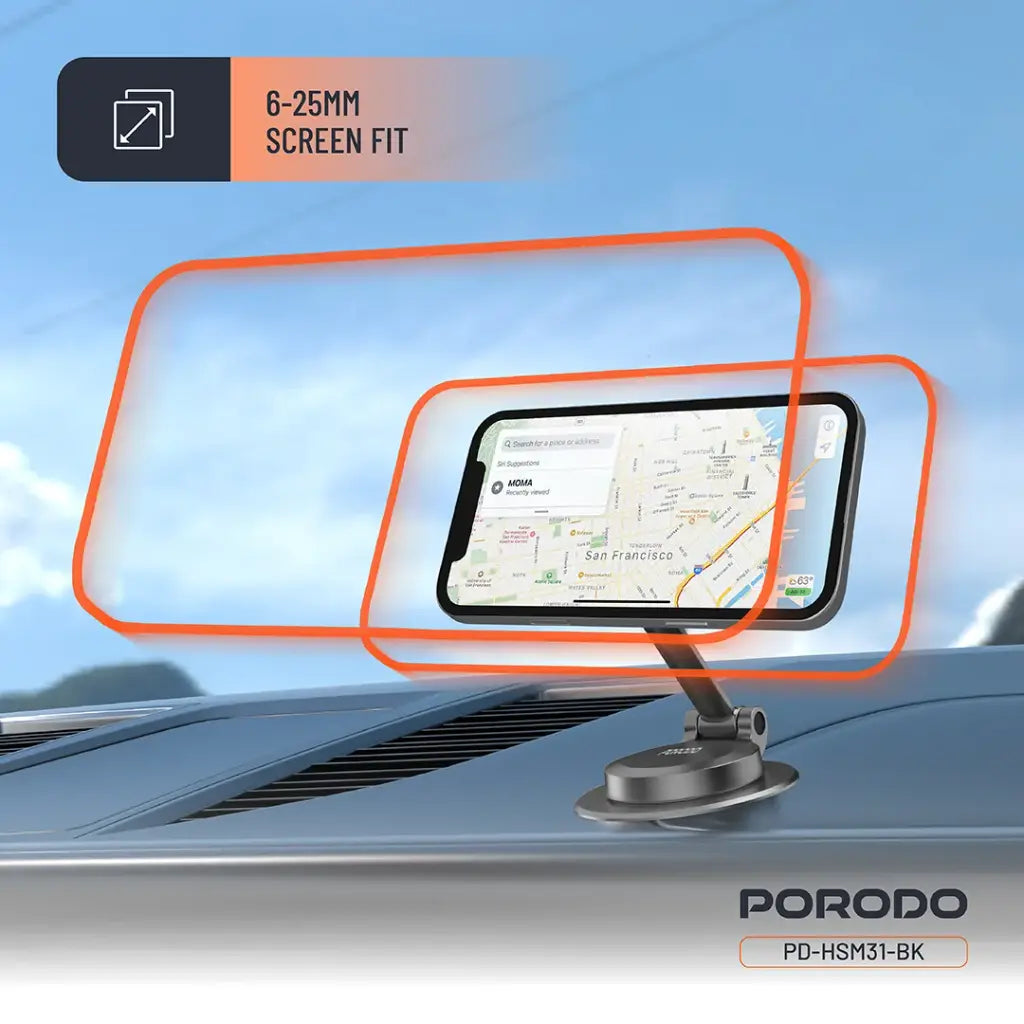 حامل هاتف للسيارة مغناطيسي ماج سيف قابل للطي بدوران 360 درجة من بورودو - اسود | Porodo 360° Foldable MagSafe Car Phone Mount – Black