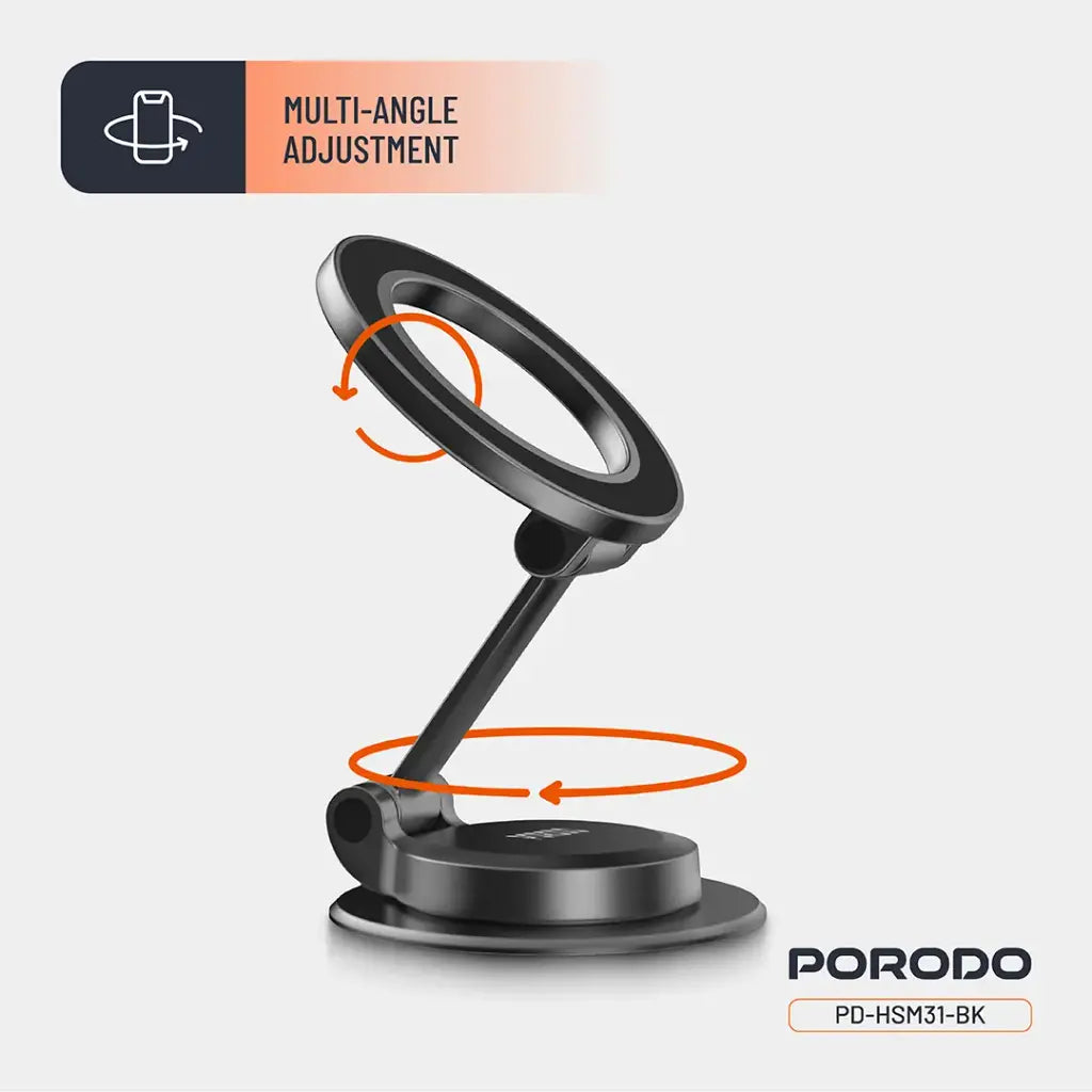 حامل هاتف للسيارة مغناطيسي ماج سيف قابل للطي بدوران 360 درجة من بورودو - اسود | Porodo 360° Foldable MagSafe Car Phone Mount – Black