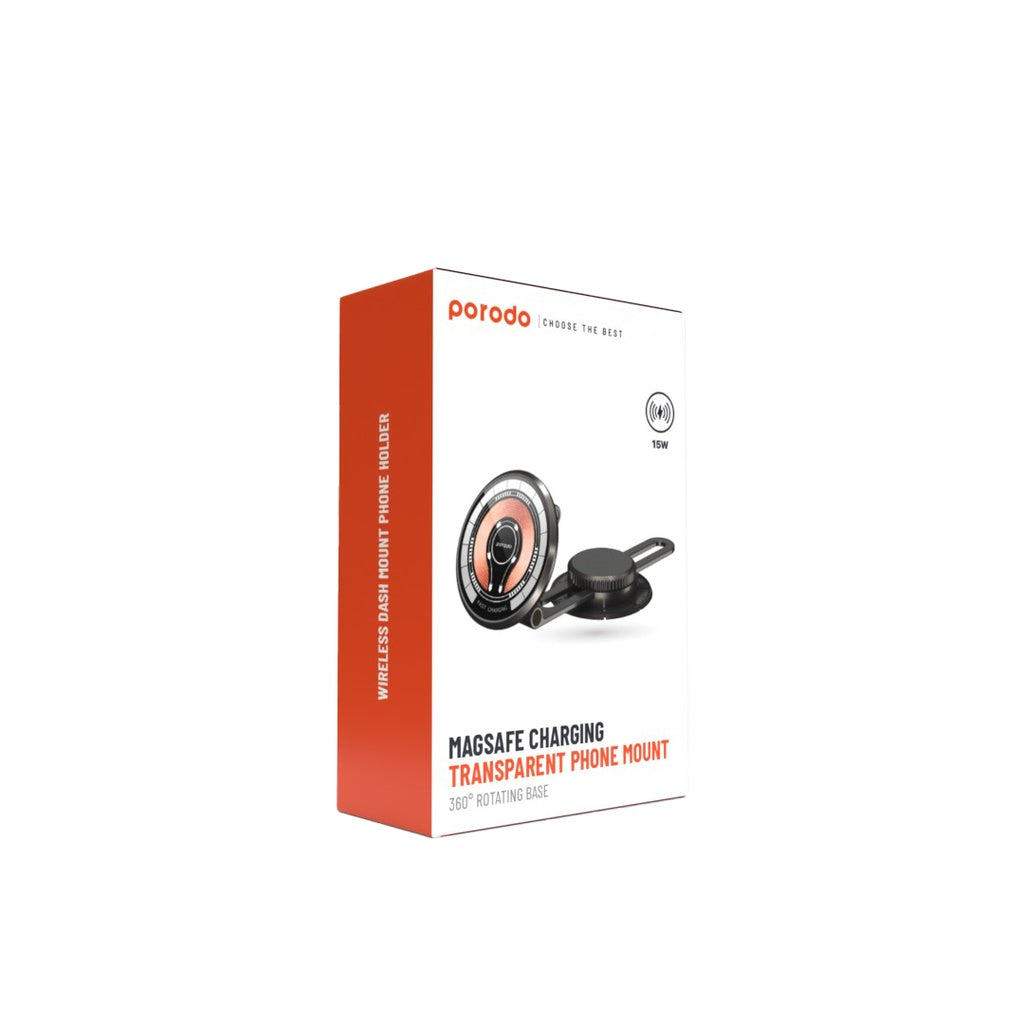 حامل هاتف مغناطيسي مع شحن لاسلكي سريع بطي مزدوج ودوران 360 درجة من بورودو - اسود | Porodo Magnetic Wireless Fast Charging Mount with Double Folding and 360 Rotation - Black