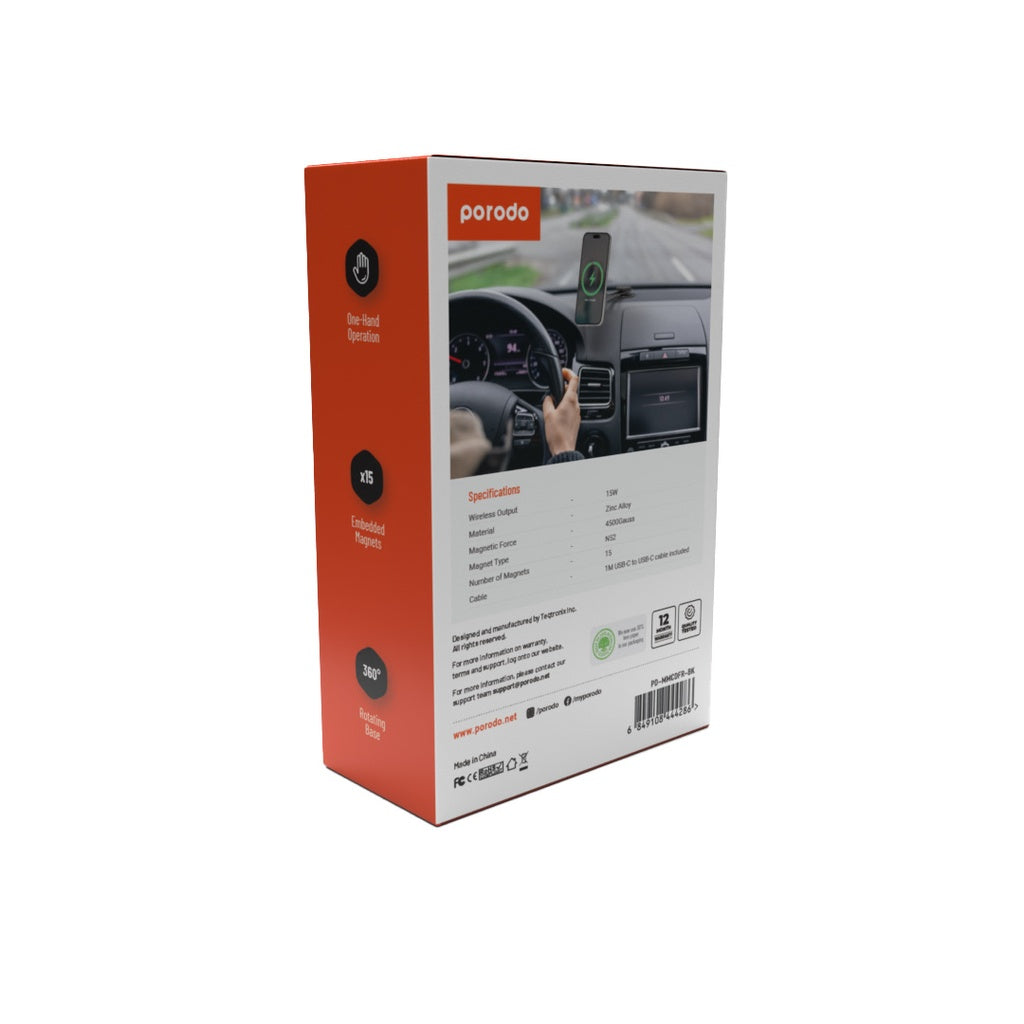 حامل هاتف مغناطيسي مع شحن لاسلكي سريع بطي مزدوج ودوران 360 درجة من بورودو - اسود | Porodo Magnetic Wireless Fast Charging Mount with Double Folding and 360 Rotation - Black