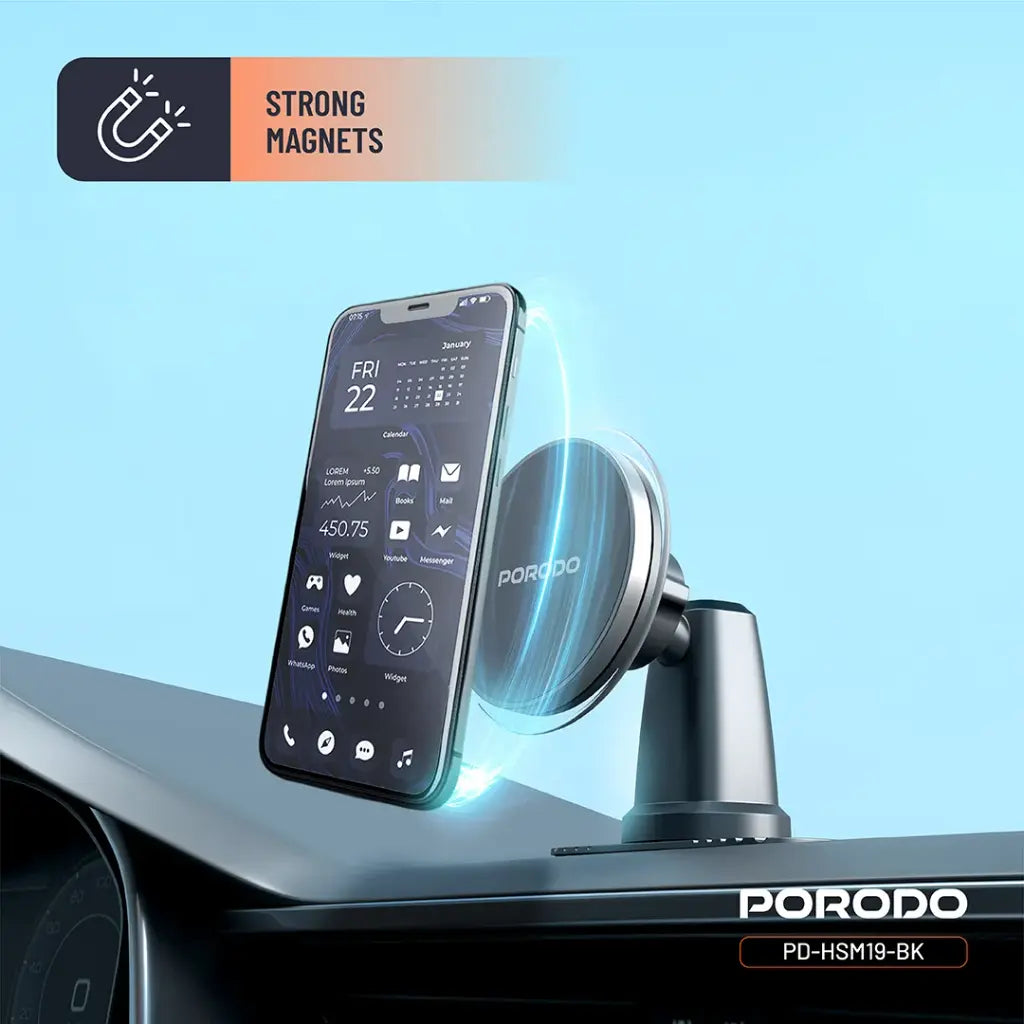 بورودو حامل هاتف للسيارة مغناطيسي 2 في 1 ماج سيف - اسود | Porodo 2-in-1 MagSafe Car Mount - Black