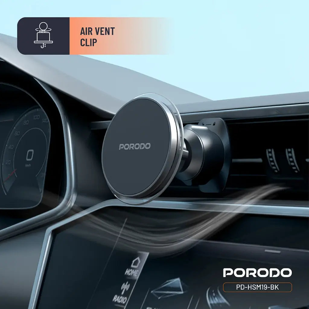بورودو حامل هاتف للسيارة مغناطيسي 2 في 1 ماج سيف - اسود | Porodo 2-in-1 MagSafe Car Mount - Black