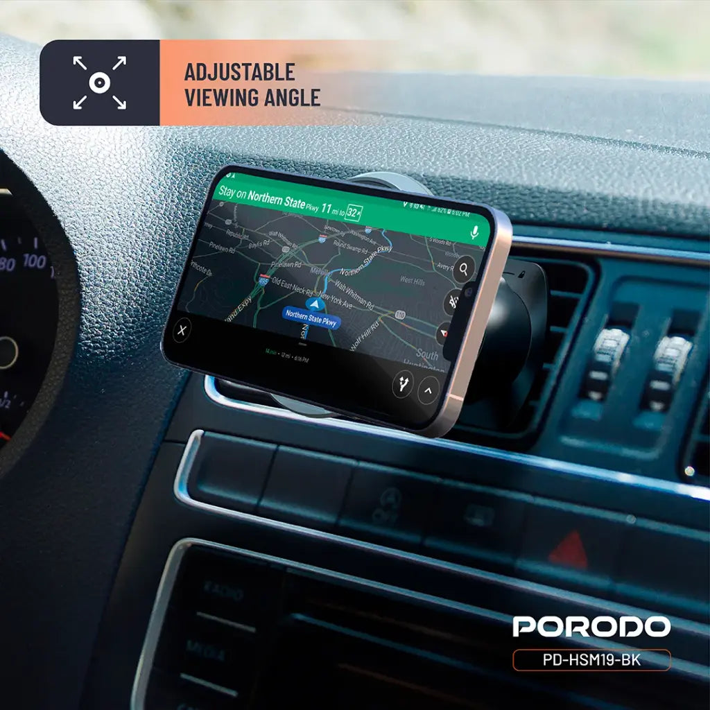 بورودو حامل هاتف للسيارة مغناطيسي 2 في 1 ماج سيف - اسود | Porodo 2-in-1 MagSafe Car Mount - Black