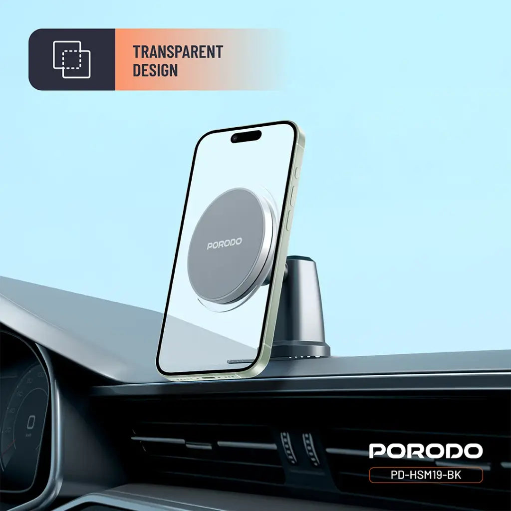 بورودو حامل هاتف للسيارة مغناطيسي 2 في 1 ماج سيف - اسود | Porodo 2-in-1 MagSafe Car Mount - Black