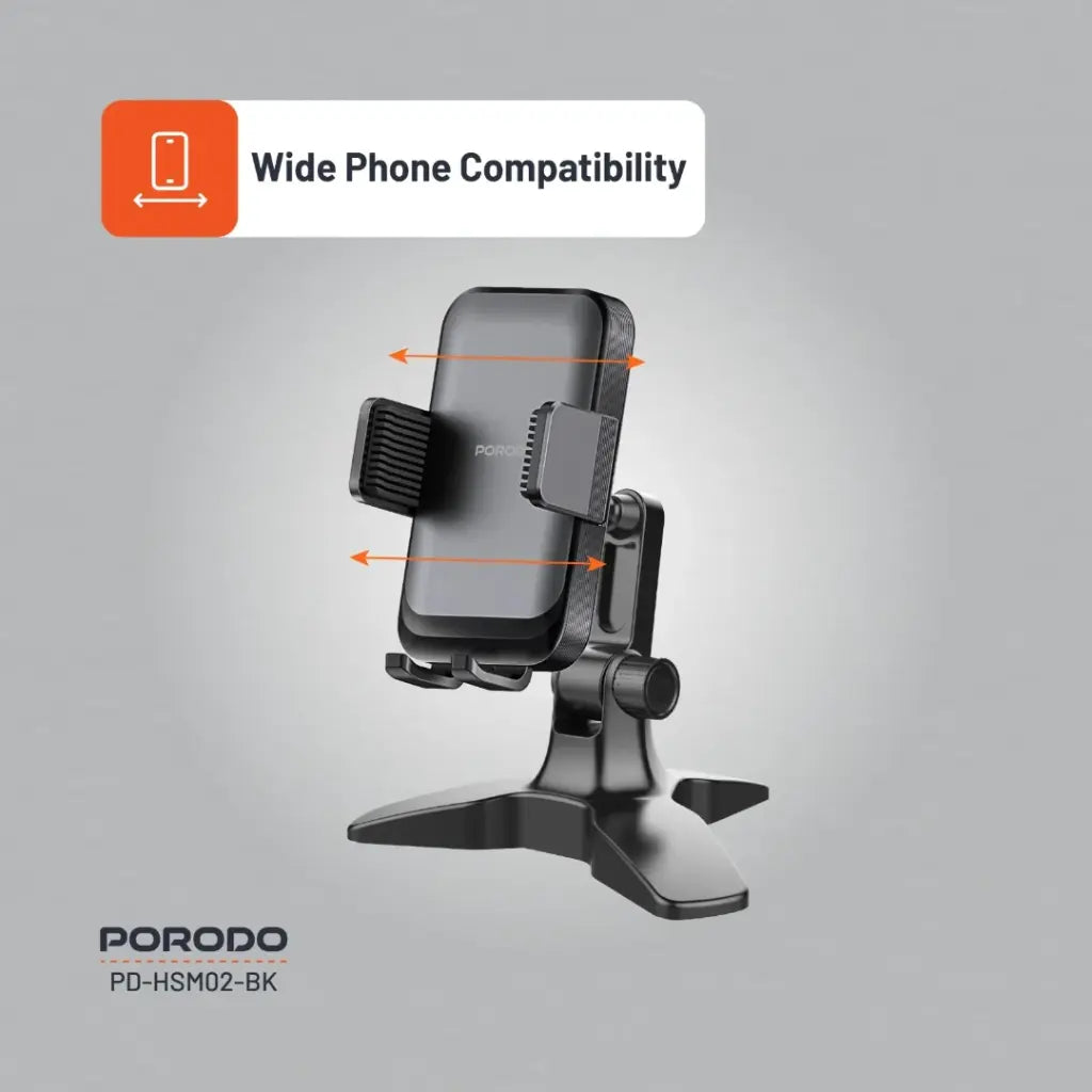حامل هاتف مكتبي متعدد الزوايا من بورودو لهواتف بحجم 4.7 انش حتى 7 انش - اسود | Porodo Universal Adjustable 4.7" to 7" Phone Stand – Black
