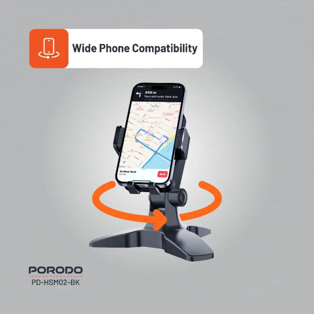 حامل هاتف مكتبي متعدد الزوايا من بورودو لهواتف بحجم 4.7 انش حتى 7 انش - اسود | Porodo Universal Adjustable 4.7" to 7" Phone Stand – Black