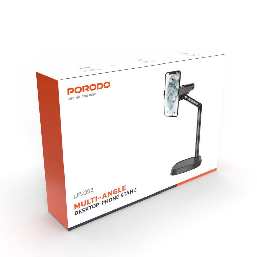 حامل هاتف مكتبي متعدد الزوايا من بورودو - اسود | Porodo Multi-Angle Desktop Phone Stand - Black
