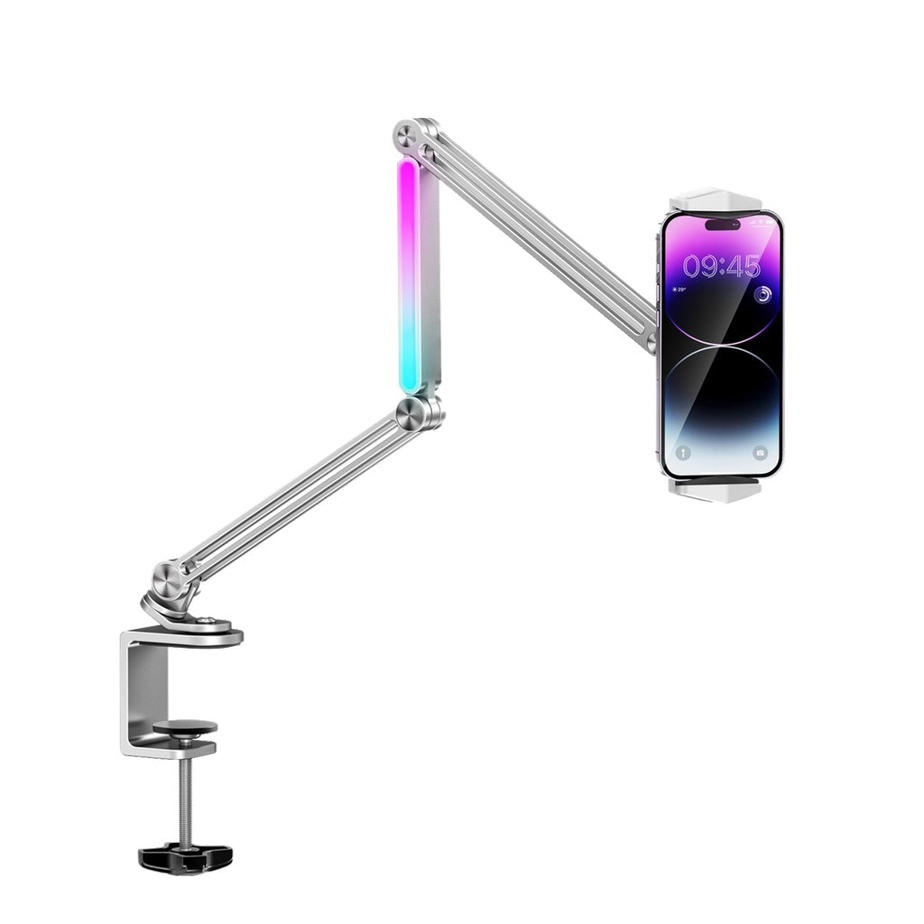 حامل مكتبي المنيوم متعدد المفاصل من بورودو - رمادي | Porodo Multi-Joint Aluminum Desk Mount – Grey