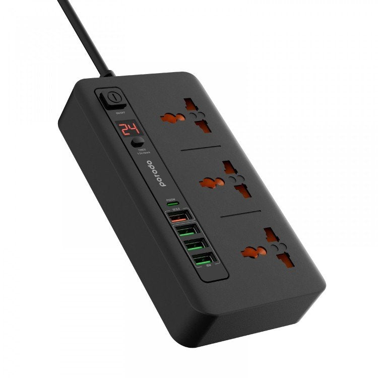 وصلة كهربائية بورودو متعددة المنافذ مع 6 منافذ AC و 4 منافذ تايب سي و 2 تايب اي, كيبل بطول 2 متر | Porodo Multi-Port Power HUB 4 USB-C / USB-A Ultimate Home & Office Kit 2M.