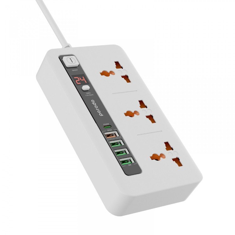 وصلة كهربائية بورودو متعددة المنافذ مع 6 منافذ AC و 4 منافذ تايب سي و 2 تايب اي, كيبل بطول 2 متر | Porodo Multi-Port Power HUB 4 USB-C / USB-A Ultimate Home & Office Kit 2M.