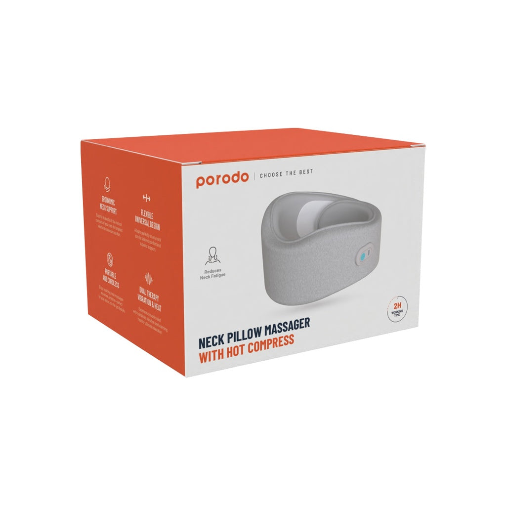 وسادة تدليك للرقبة من بورودو مع ضغط حراري - رمادي | Porodo Neck Pillow Massager with Hot Compress - Gray