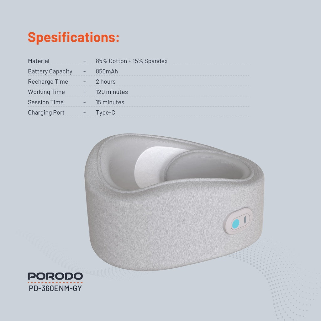 وسادة تدليك للرقبة من بورودو مع ضغط حراري - رمادي | Porodo Neck Pillow Massager with Hot Compress - Gray