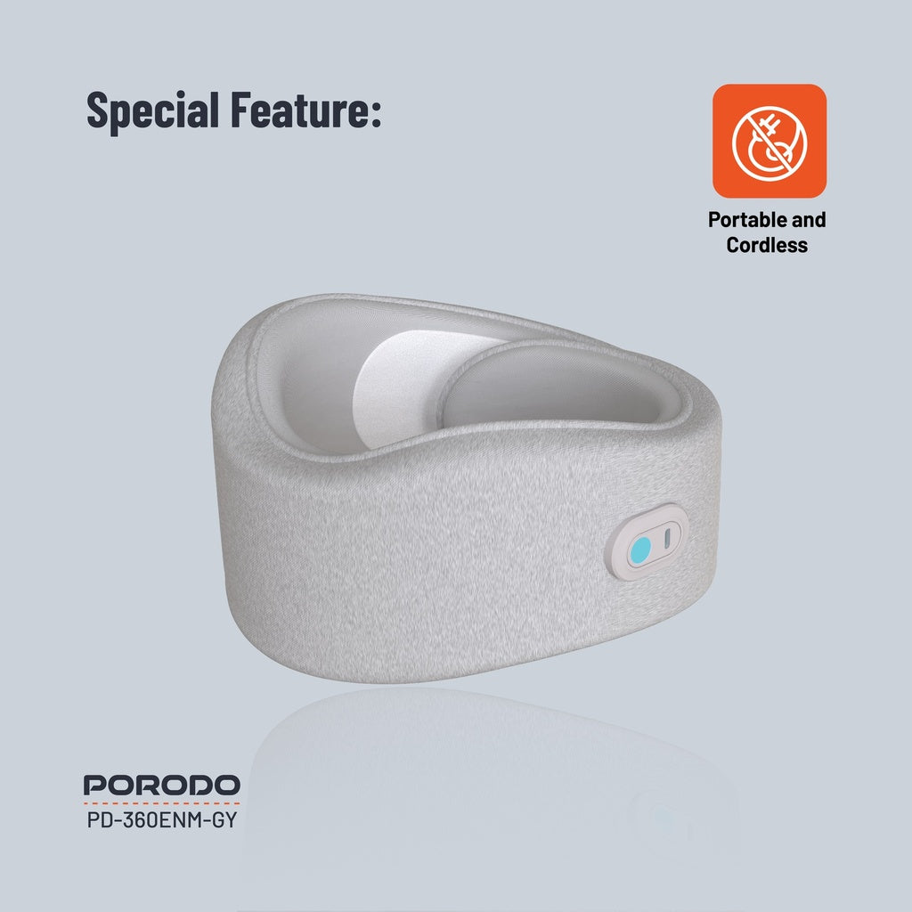 وسادة تدليك للرقبة من بورودو مع ضغط حراري - رمادي | Porodo Neck Pillow Massager with Hot Compress - Gray