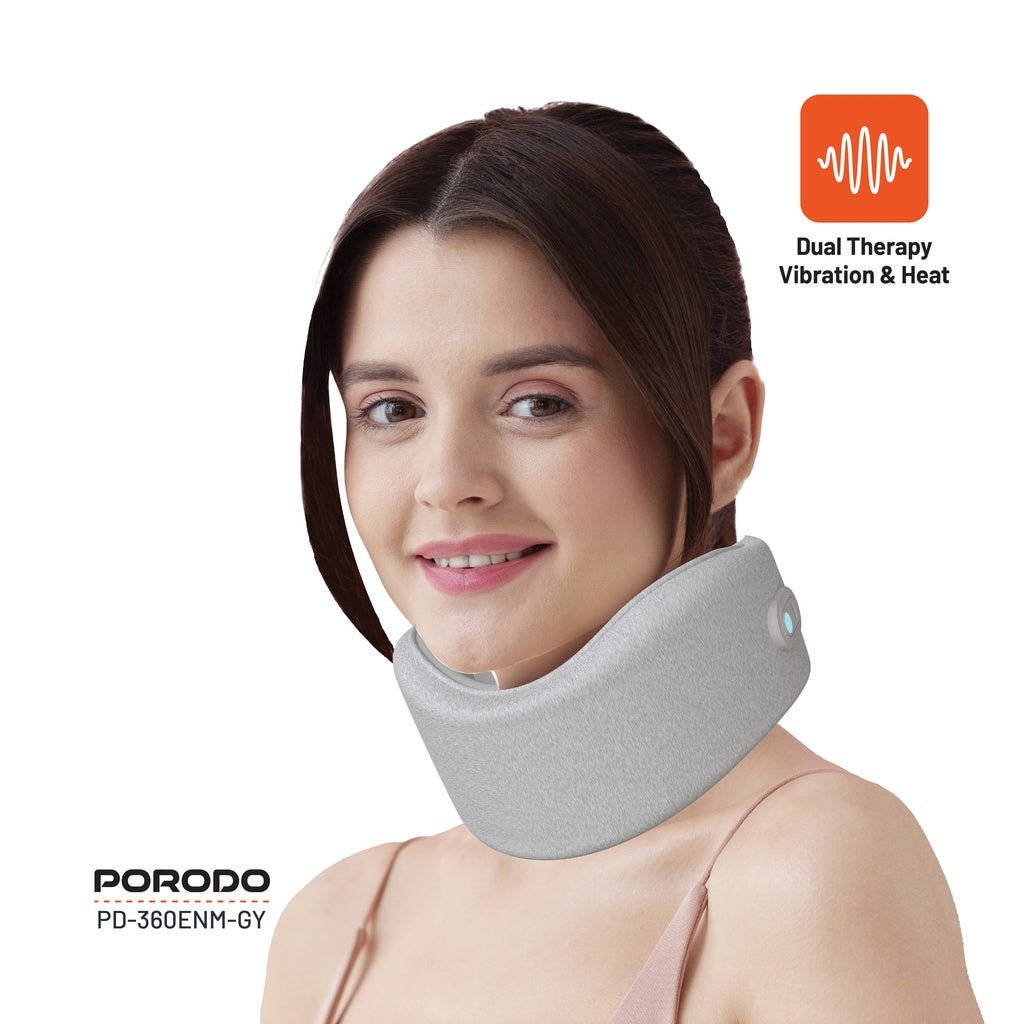 وسادة تدليك للرقبة من بورودو مع ضغط حراري - رمادي | Porodo Neck Pillow Massager with Hot Compress - Gray