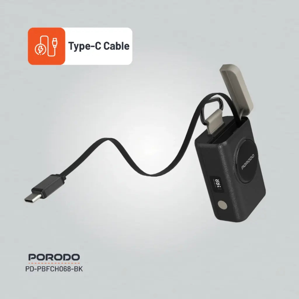 باور بانك بورودو بسعة 10000 مللي امبير - اسود | Porodo Power Bank 10000mAh - Black.