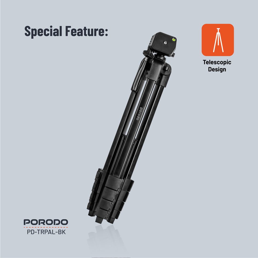 ترايبود بورودو الومنيوم احترافي - اسود | Porodo Aluminium Tripod - Black